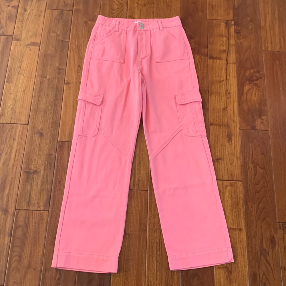 Y2K Streetwear ADIKA Cargo Pants size M Mindset Pink Denim Wide Leg BARBIECORE